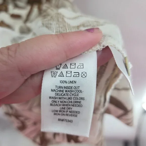 Tahari Ivory Tropical Leaves 100% Linen Sleeveless Pockets Shift Mini Dress XS - Picture 10 of 11